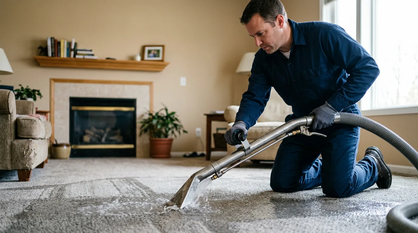 Water damage restoration technician working near Moodus, CT
